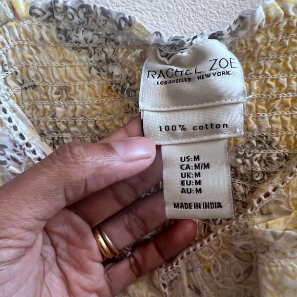 Rachel Zoe Yellow Embroidery Eyelet Lace Detail Cottage Core Boho Midi Dress M - Picture 5 of 6